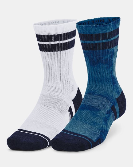 Unisex UA Performance Cotton 2 Pack Mid-Crew Socks in Blue image number 0